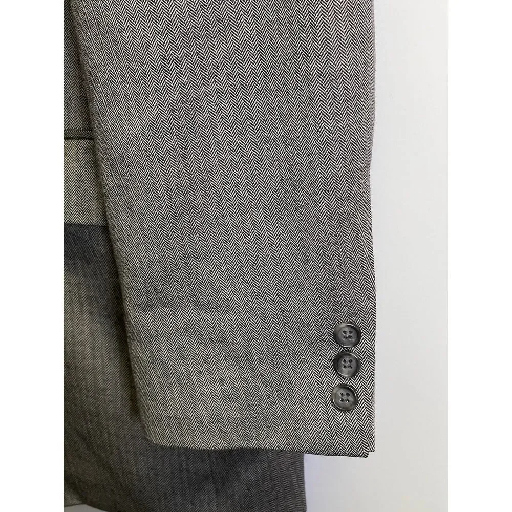 Alan Flusser Men's Blazer 44L Sport Coat Jacket Gray Herringbone Wool/Silk Blend